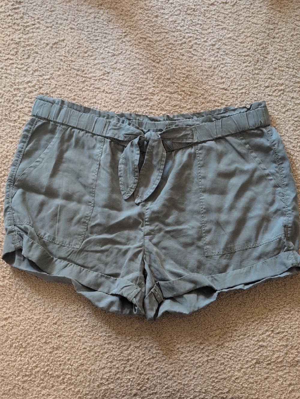 aerie High-Waist Tie-Belt Casual Shorts in Sage Green